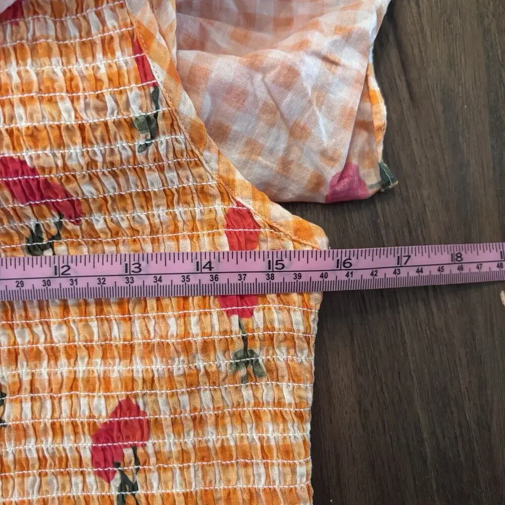 Farm Rio for Anthropologie Cherry Gingham Ruffle Mini Dress Medium Picnic Style